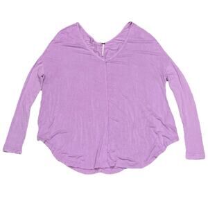 Free People V-Neck Y2K Oversized Long Sleeve Top Purple Lilac XS A004079